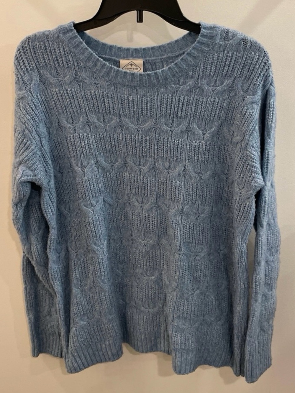 St John Bay Women’s Blue Cable Knit Crewneck Sweater Size L